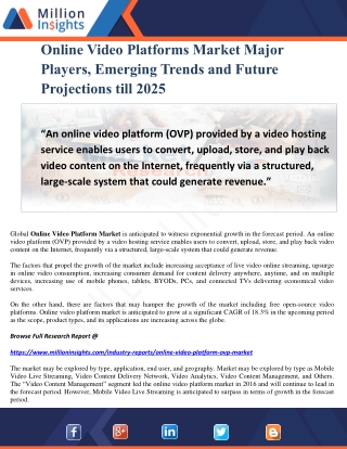 Online Video Platforms Market Major Players, Emerging Trends and Future Projections till 2025