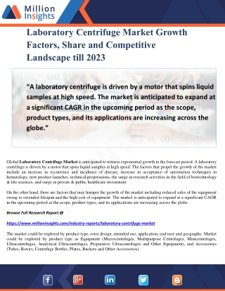 Laboratory Centrifuge Market Growth Factors, Share and Competitive Landscape till 2023