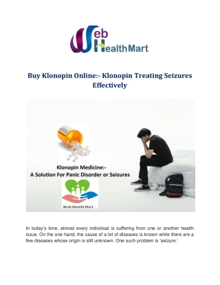 Buy Klonopin Online:- Klonopin Treating Seizures Effectively