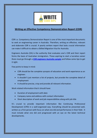 Writing an Effective Competency Demonstration Report (CDR)