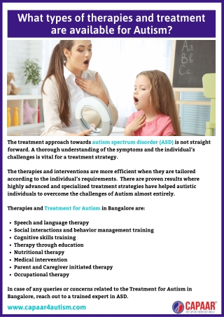 What types of therapies and treatment are available for Autism in Bangalore, Hulimavu