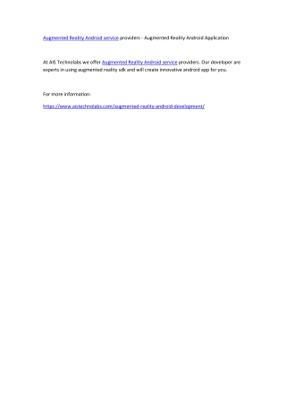 Augmented Reality Android service providers - Augmented Reality Android Application