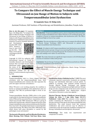 To Compare The Effect of Muscle Energy Technique and Ultrasound on Jaw Range of Motion in Subjects with Temporomandibula