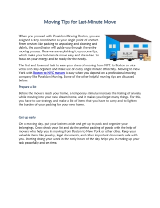 Moving Tips for Last-Minute Move | Poseidon Moving Boston