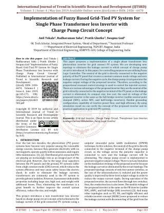Implementation of Fuzzy Based Grid-Tied PV System for Single Phase Transformer Less Inverter with Charge Pump Circuit Co