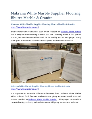 Makrana White Marble Supplier Flooring Bhutra Marble & Granite