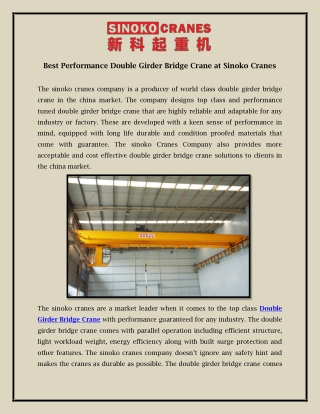 Best Performance Double Girder Bridge Crane at Sinoko Cranes