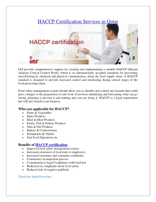 HACCP Certification Services in Qatar | HACCP Certification Body in Qatar