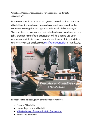 What are Documents necessary for experience certificate attestation?