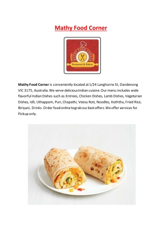 5% Off - Mathy Food Corner - Indian restaurant in dandenong, Vic