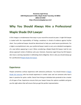 Maple Shade DUI Lawyer