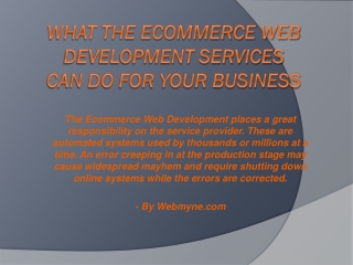 What the Ecommerce Web Development Services Can Do For Your