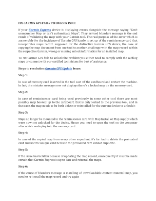 FIX GARMIN GPS FAILS TO UNLOCK ISSUE