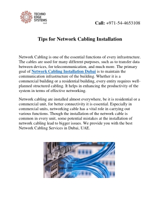 Tips for Network Cabling Installation Dubai