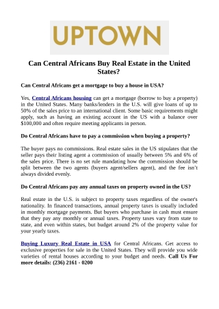 Can Central Africans Buy Real Estate in the United States?
