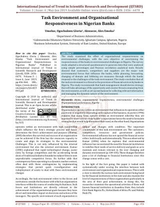 Task Environment and Organisational Responsiveness in Nigerian Banks