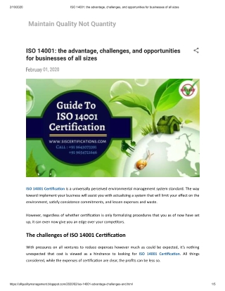 ISO 14001 Certification: the advantage, challenges, and opportunities for businesses of all sizes