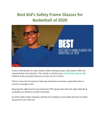 Best Kid's Safety Frame Glasses for Basketball of 2020