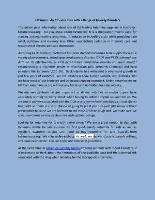 An Efficient Cure with a Range of Anxiety Disorders