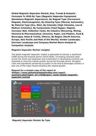 Global Magnetic Separator Market, Size, Trends & Analysis - Forecasts To 2026