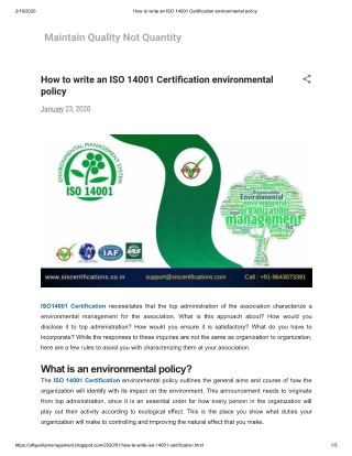 How to write an ISO 14001 Certification environmental policy?