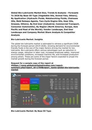 Global Bio-Lubricants Market Size, Trends & Analysis - Forecasts To 2026