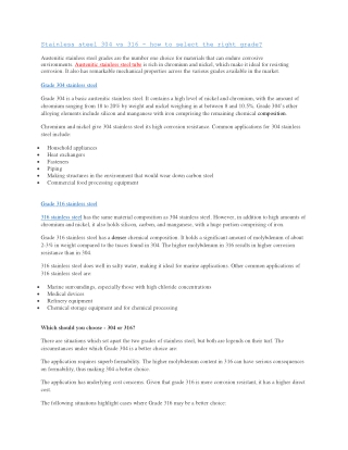 Stainless steel 304 vs 316 - how to select the right grade?