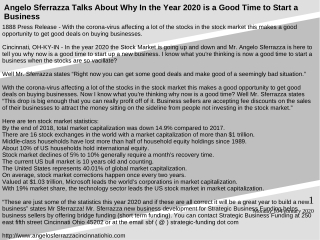 Angelo Sferrazza Talks About Why In the Year 2020 is a Good Time to Start a Business