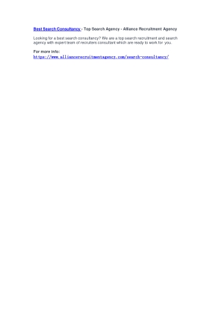 Best Search Consultancy - Top Search Agency - Alliance Recruitment Agency