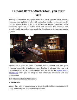 Famous Bars of Amsterdam, you must visit