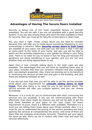 Advantages of Having The Secure Doors Installed