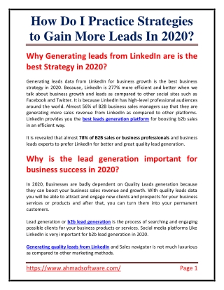 How do I practice strategies to gain more leads in 2020