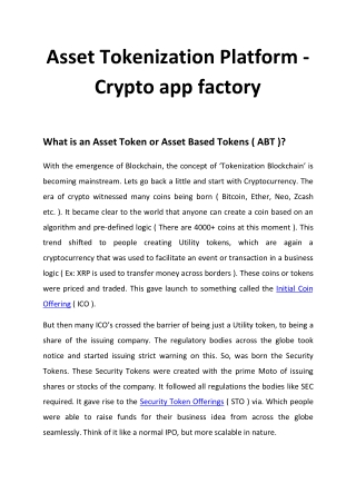 Asset Tokenization Platform - Crypto app factory