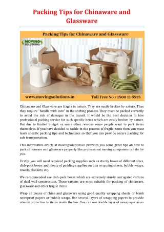 Packing Tips for Chinaware and Glassware