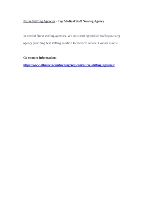 Nurse Staffing Agencies - Top Medical Staff Nursing Agency