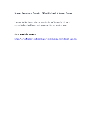 Nursing Recruitment Agencies - Affordable Medical Nursing Agency