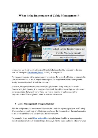 What is the Important of Cable Management