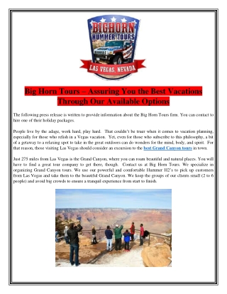 Big Horn Tours – Assuring You the Best Vacations Through Our Available Options