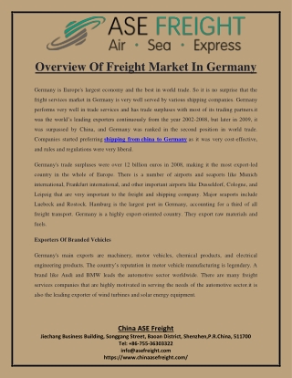 Overview Of Freight Market In Germany