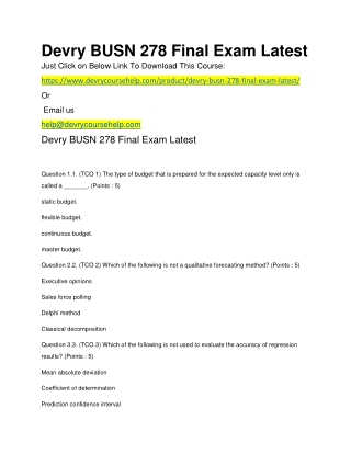 Devry BUSN 278 Final Exam Latest