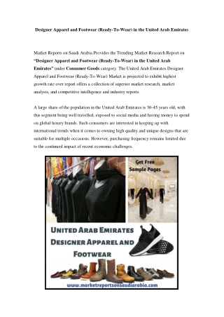 United Arab Emirates Designer Apparel and Footwear Market: Growth, Opportunity and Forecast Till 2023
