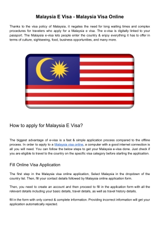 Malaysia Visa Online