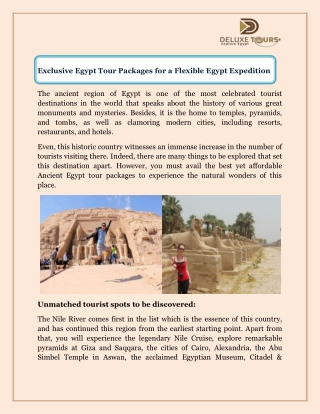 Exclusive Egypt Tour Packages for a Flexible Egypt Expedition