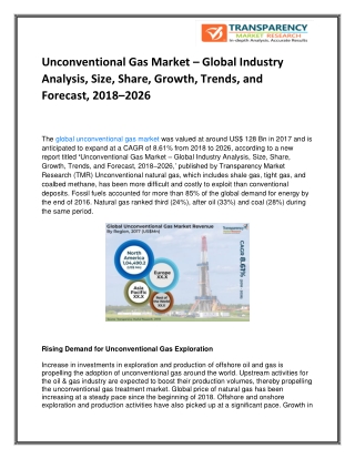 Unconventional Gas Market – Global Industry Analysis, Size, Share, Growth, Trends, and Forecast, 2018–2026
