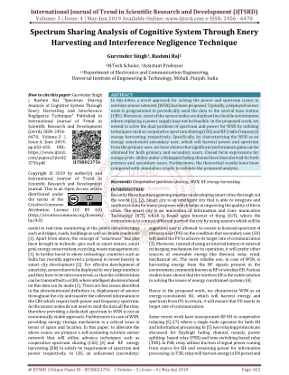 Spectrum Sharing Analysis of Cognitive System Through Enery Harvesting and Interference Negligence Technique