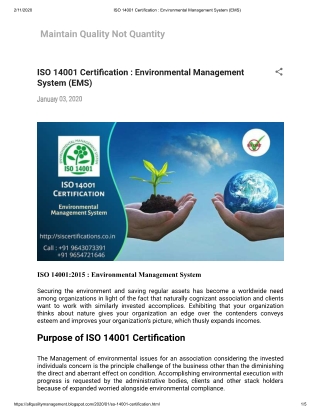 ISO 14001 Certification : Environmental Management System (EMS).