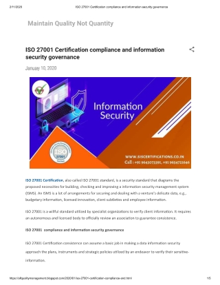 ISO 27001 Certification compliance and information security governance.