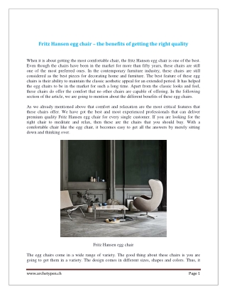 Fritz Hansen egg chair – the benefits of getting the right quality