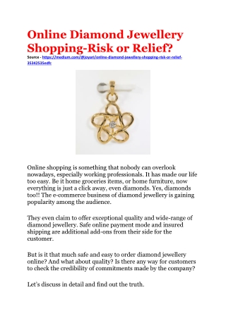Online Diamond Jewellery Shopping-Risk or Relief?