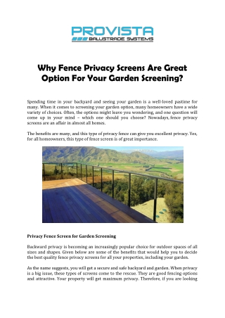 Why Fence Privacy Screens Are Great Option For Your Garden Screening?